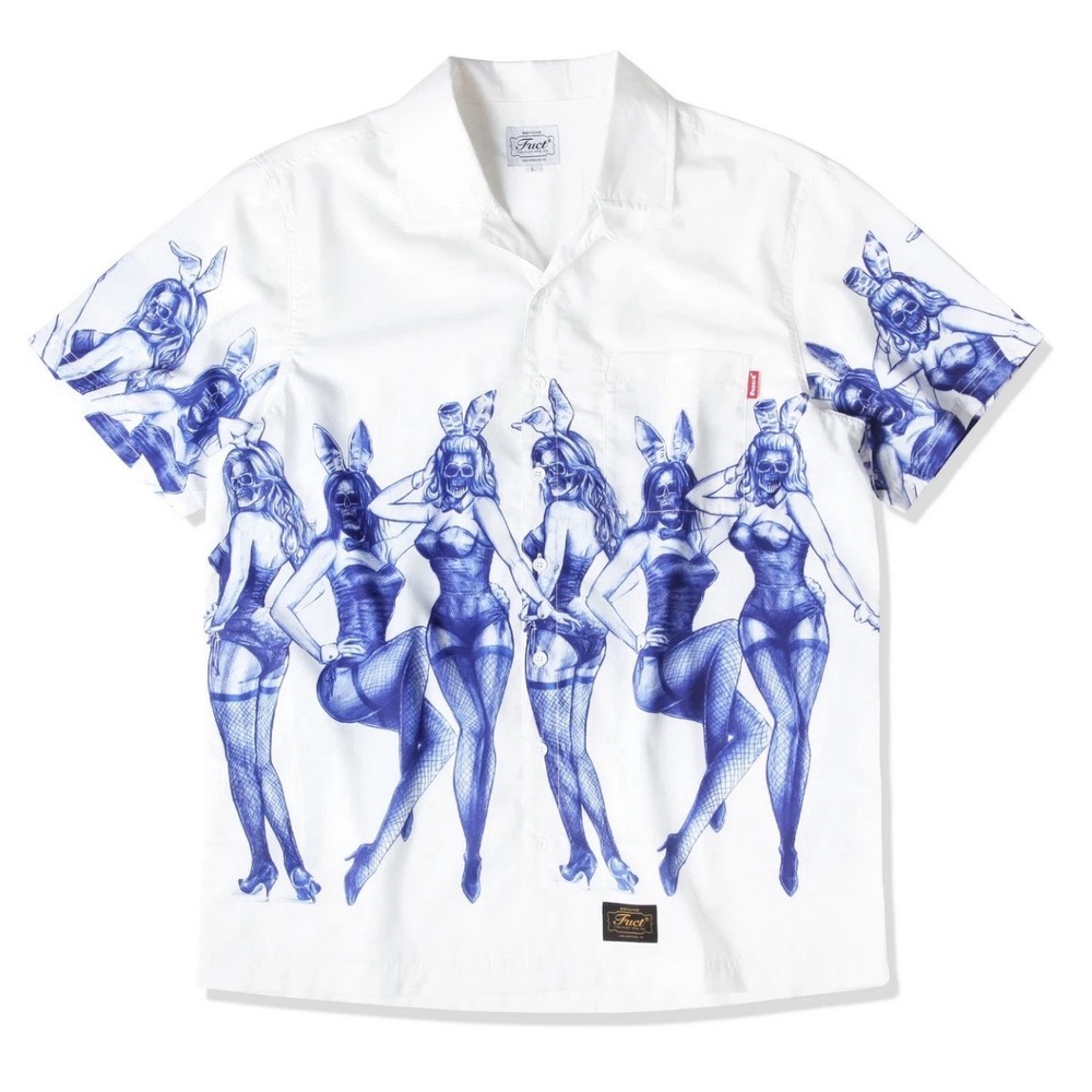 FUCT Death Bunny Aloha Shirt SS20 Men's Size Small Hawaiian Playboy Bunny RARE